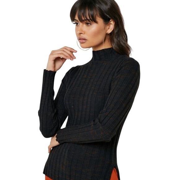 Black Knit Ribbed Sweater Funnel Neck Topshop - Picture 3 of 12